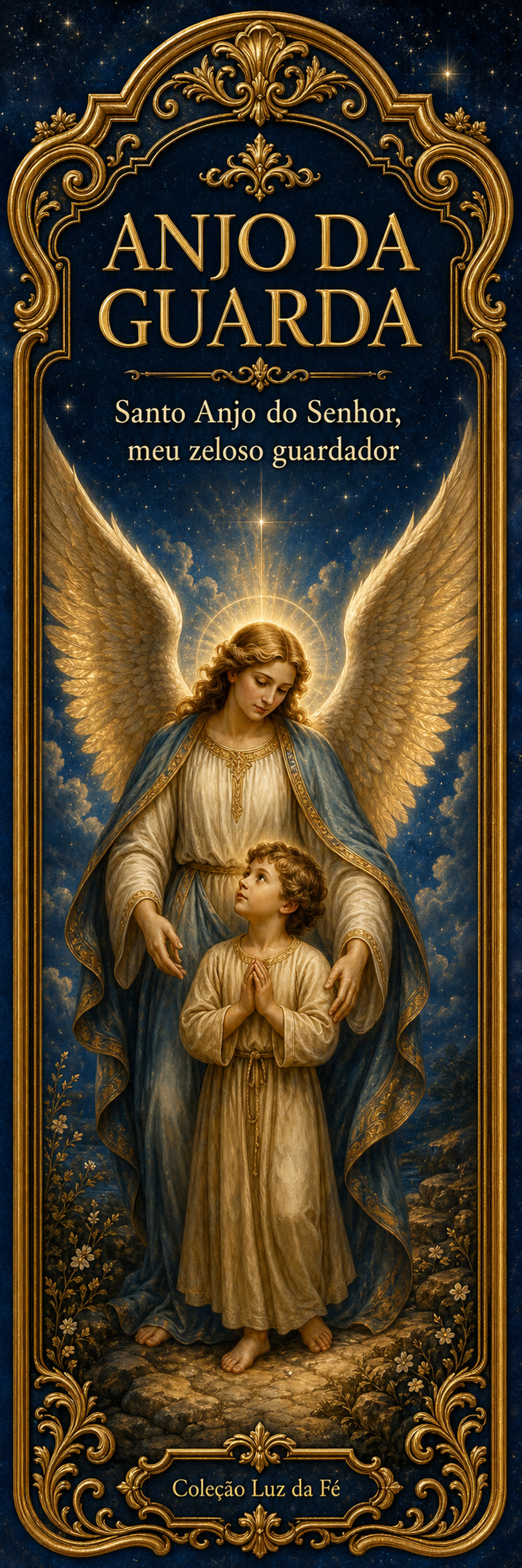 Marcador do Anjo da Guarda protegendo uma criança.