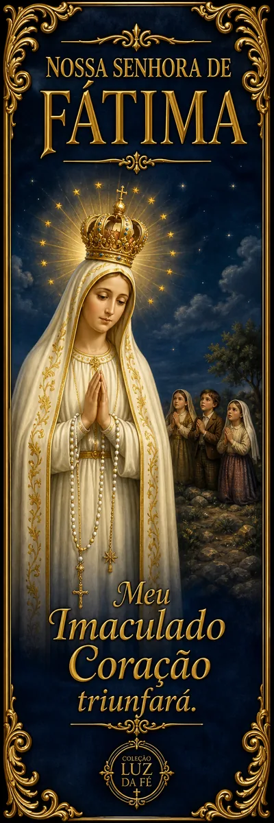 Marcador de Nossa Senhora de Fátima com os pastorinhos.