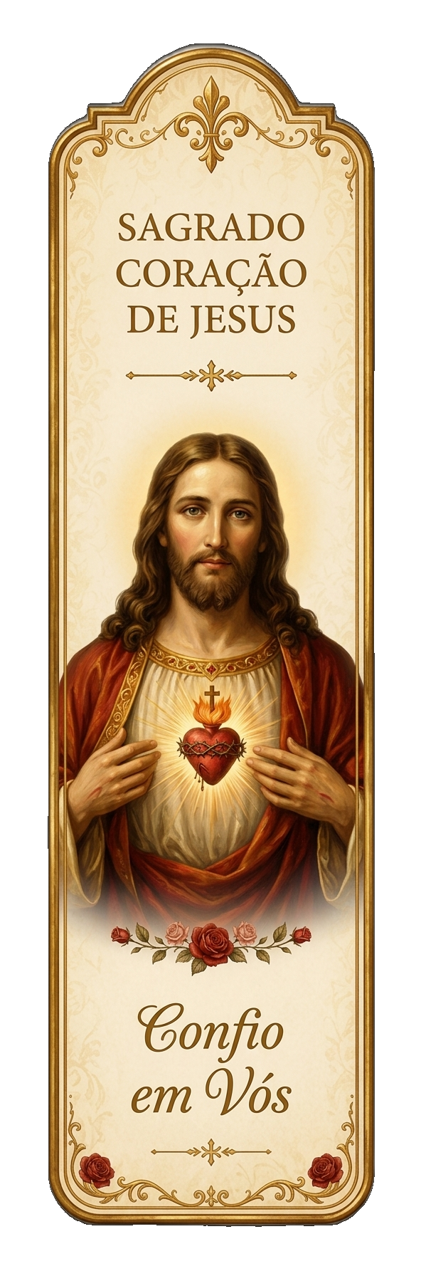 Marcador do Sagrado Coração de Jesus com rosas.