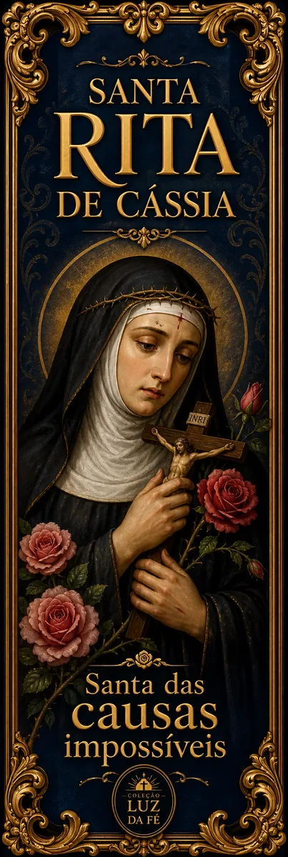 Marcador de Santa Rita de Cássia com rosas.